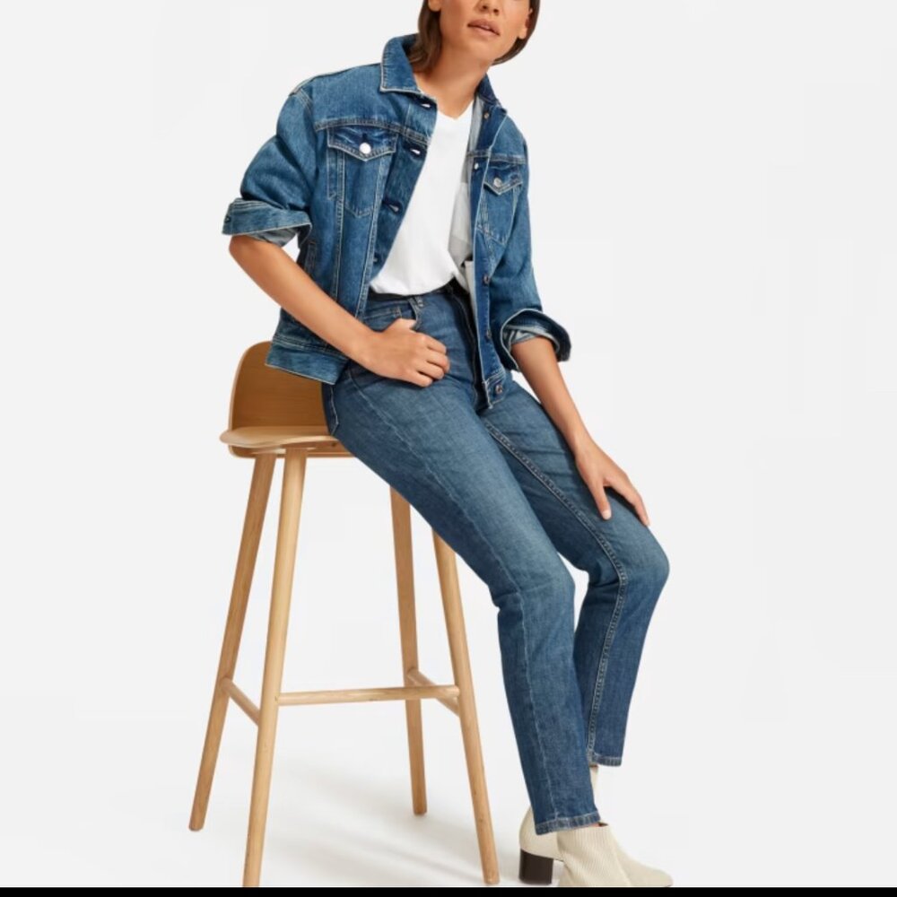 Everlane High Rise Straight Ankle Jean - Size 32 Regular - Faded Indigo Wash